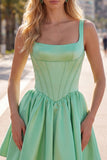 Simple Green Satin Corset A-Line Short Homecoming Dress