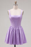 Simple Green Satin Corset A-Line Short Homecoming Dress