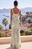 Sparkly Green Sequin Floral Maxi Beach Wedding Guest Dress