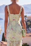Sparkly Green Sequin Floral Maxi Beach Wedding Guest Dress