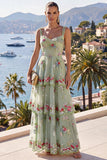 Sparkly Yellow Beaded Floral A Line Maxi Beach Wedding Guest Dress