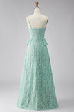 Mint Floral Maxi A Line Spaghetti Straps Wedding Guest Dress with Ruffles