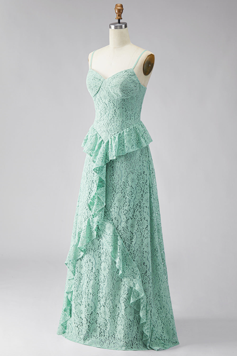 Mint Floral Maxi A Line Spaghetti Straps Wedding Guest Dress with Ruffles