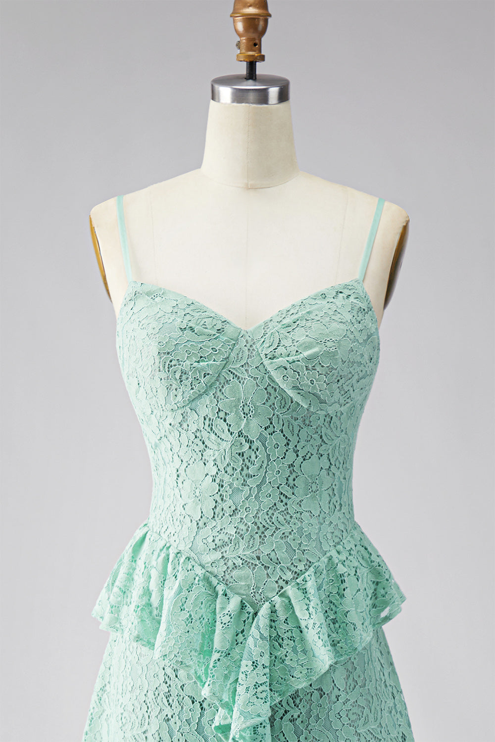 Mint Floral Maxi A Line Spaghetti Straps Wedding Guest Dress with Ruffles