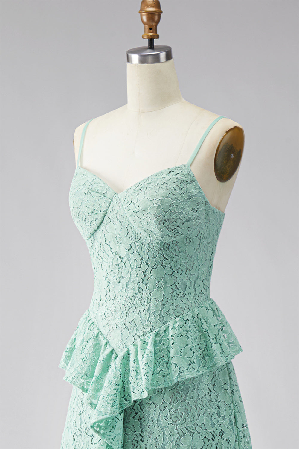 Mint Floral Maxi A Line Spaghetti Straps Wedding Guest Dress with Ruffles