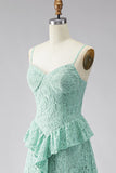 Mint Floral Maxi A Line Spaghetti Straps Wedding Guest Dress with Ruffles
