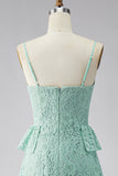 Mint Floral Maxi A Line Spaghetti Straps Wedding Guest Dress with Ruffles