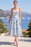 Strapless Floral Pink A Line Maxi Wedding Guest Dress