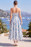 Strapless Floral Pink A Line Maxi Wedding Guest Dress