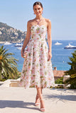 Strapless Floral Pink A Line Maxi Wedding Guest Dress