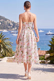 Strapless Floral Pink A Line Maxi Wedding Guest Dress