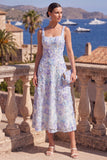 Lilac Orange Beaded Floral A Line Maxi Square Neck Wedding Guest Dress