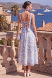 Lilac Orange Beaded Floral A Line Maxi Square Neck Wedding Guest Dress