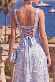 Lilac Orange Beaded Floral A Line Maxi Square Neck Wedding Guest Dress