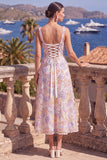 Lilac Orange Beaded Floral A Line Maxi Square Neck Wedding Guest Dress