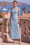 Sage Green Beaded Floral A Line Maxi Off the Shoulder Wedding Guest Dress