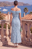 Sage Green Beaded Floral A Line Maxi Off the Shoulder Wedding Guest Dress