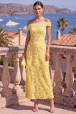 Sage Green Beaded Floral A Line Maxi Off the Shoulder Wedding Guest Dress