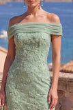 Sage Green Beaded Floral A Line Maxi Off the Shoulder Wedding Guest Dress