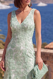 Sage Green Beaded Floral Maxi Mermaid V-Neck Wedding Guest Dress