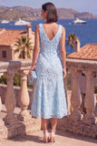 Sage Green Beaded Floral Maxi Mermaid V-Neck Wedding Guest Dress
