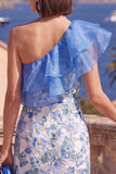 Floral Pink Sheath Ruffled Maxi Wedding Guest Dress with Slit