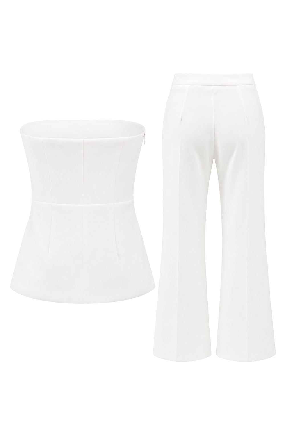 2 Piece Strapless White Double Breasted Business Suits with Pockets