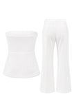 2 Piece Strapless White Double Breasted Business Suits with Pockets