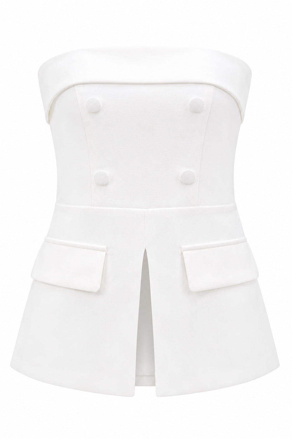2 Piece Strapless White Double Breasted Business Suits with Pockets