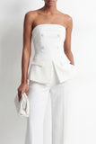 2 Piece Strapless White Double Breasted Business Suits with Pockets