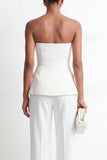 2 Piece Strapless White Double Breasted Business Suits with Pockets