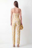 2 Piece Strapless Yellow Floral Slim Fit Business Suits