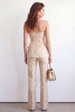2 Piece Golden Floral Sweetheart Single Breasted Business Suits with Pockets