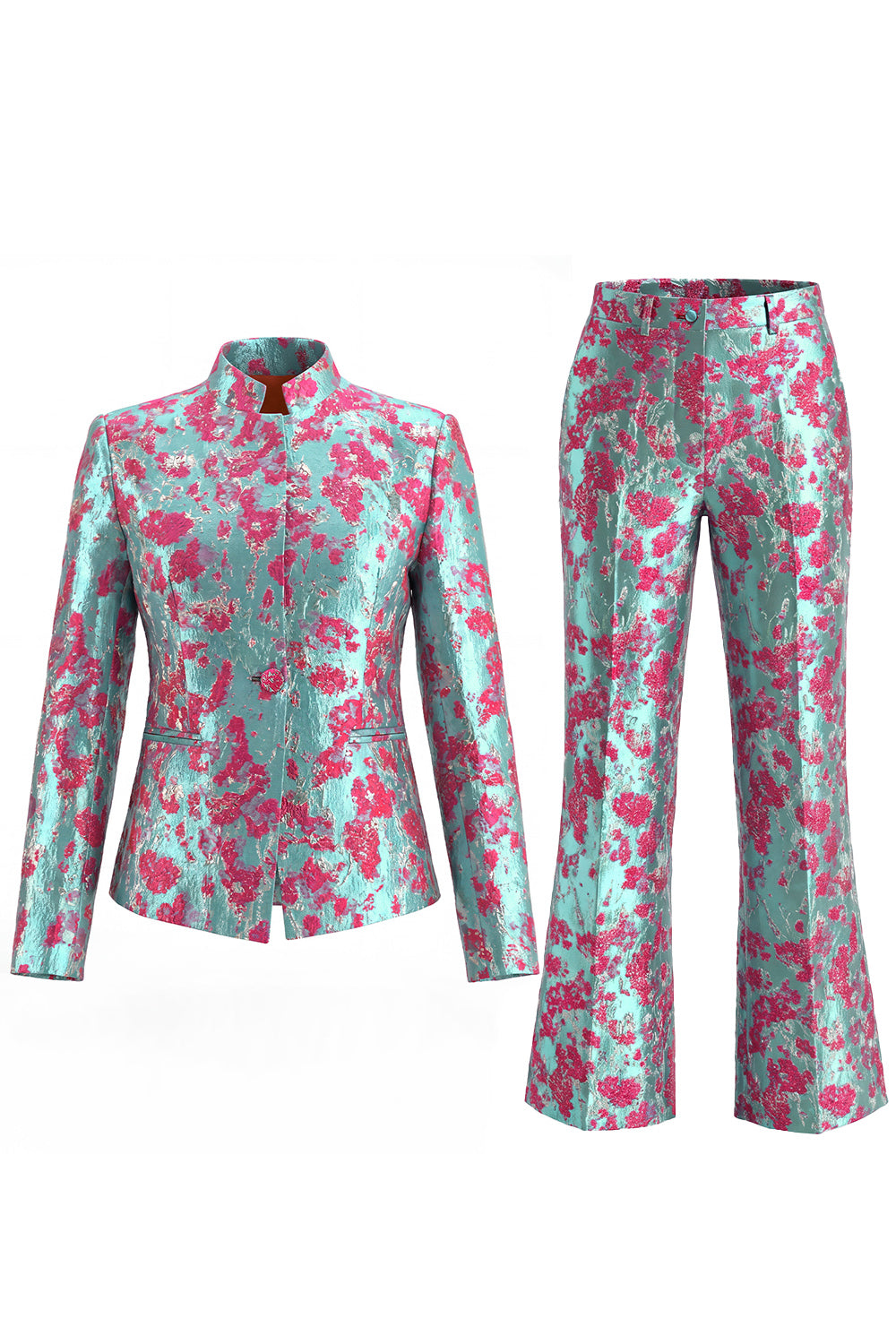 2 Piece Dusty Green Floral Slim Fit Prom Suits