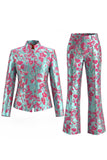 2 Piece Dusty Green Floral Slim Fit Prom Suits