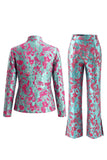2 Piece Dusty Green Floral Slim Fit Prom Suits