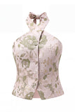 2 Piece Green Flower Halter Single Breasted Women Suits with Pockets