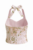 2 Piece Green Flower Halter Single Breasted Women Suits with Pockets