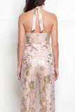 2 Piece Green Flower Halter Single Breasted Business Suits with Pockets