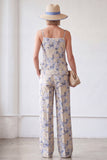 2 Piece Blue Flower Spaghetti Straps Single Breasted Business Suits with Pockets