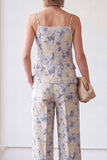 2 Piece Blue Flower Spaghetti Straps Single Breasted Business Suits with Pockets