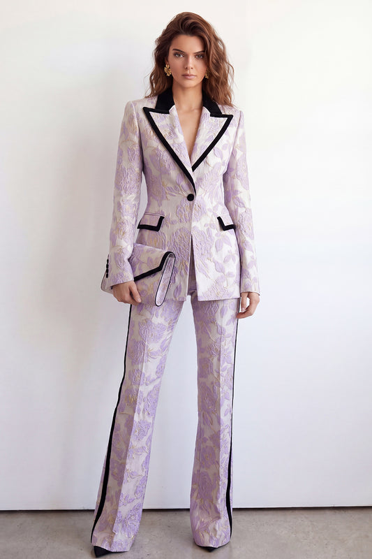 2 Piece Purple Flower Peak Lapel Single Breasted Women Suits
