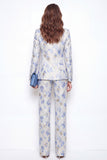 2 Piece Blue Flower Peak Lapel Single Breasted Business Suits with Pockets