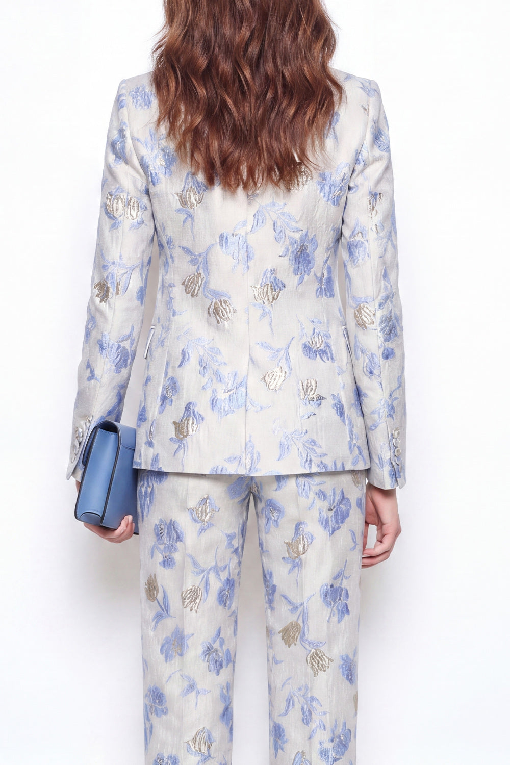 2 Piece Blue Flower Peak Lapel Single Breasted Business Suits with Pockets