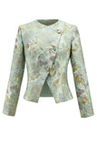 2 Piece Green Flower Round Neck Single Breasted Women Suits with Pockets