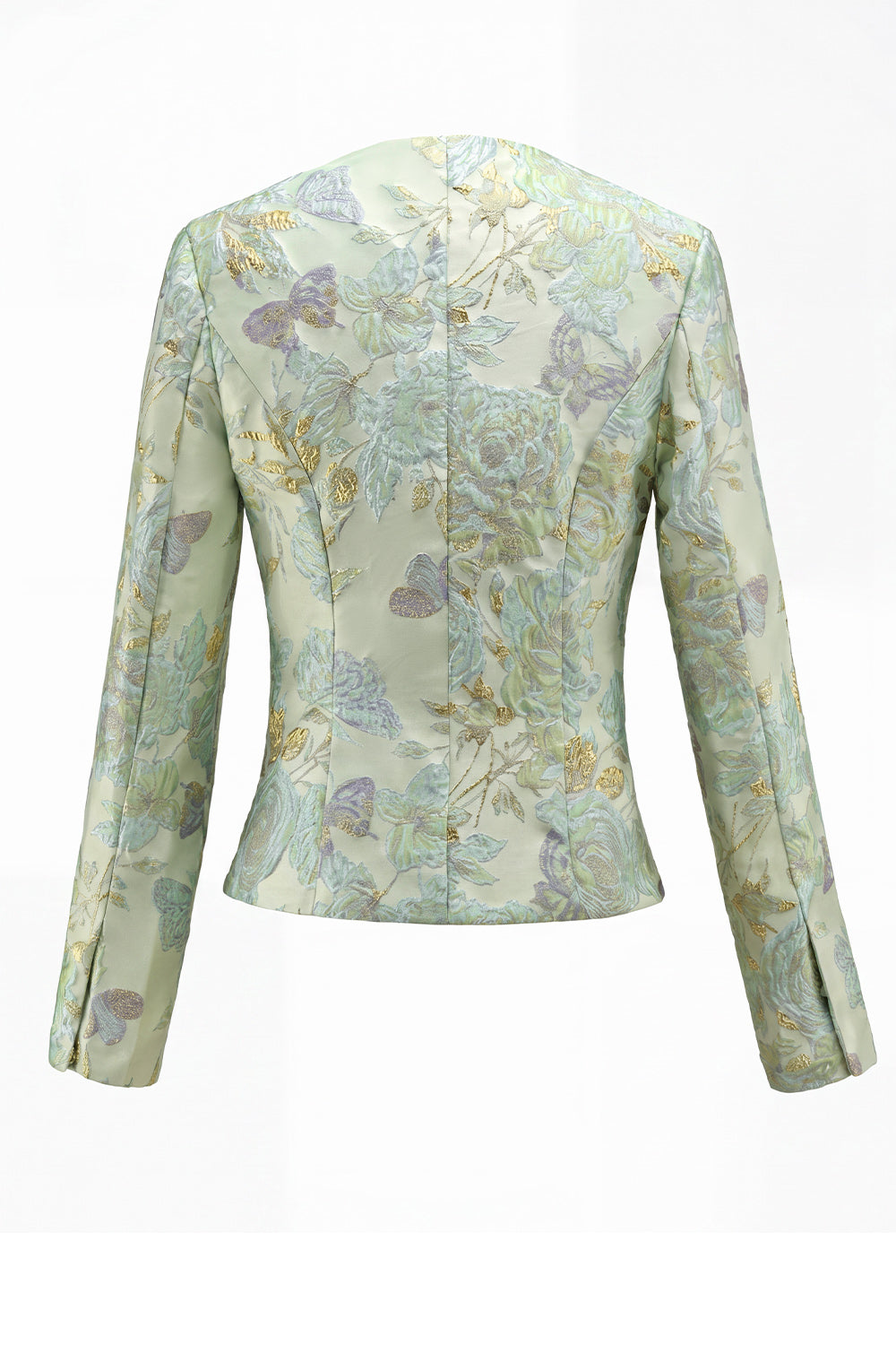 2 Piece Green Flower Round Neck Single Breasted Women Suits with Pockets