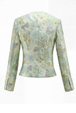 2 Piece Green Flower Round Neck Single Breasted Women Suits with Pockets
