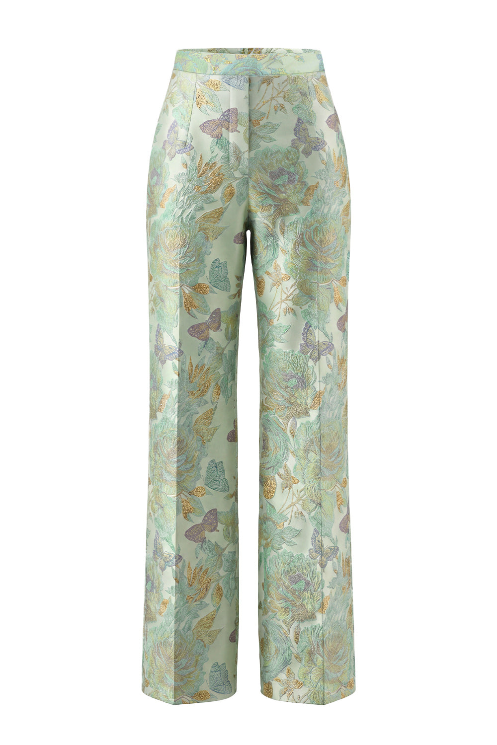 2 Piece Green Flower Round Neck Single Breasted Women Suits with Pockets