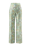 2 Piece Green Flower Round Neck Single Breasted Women Suits with Pockets