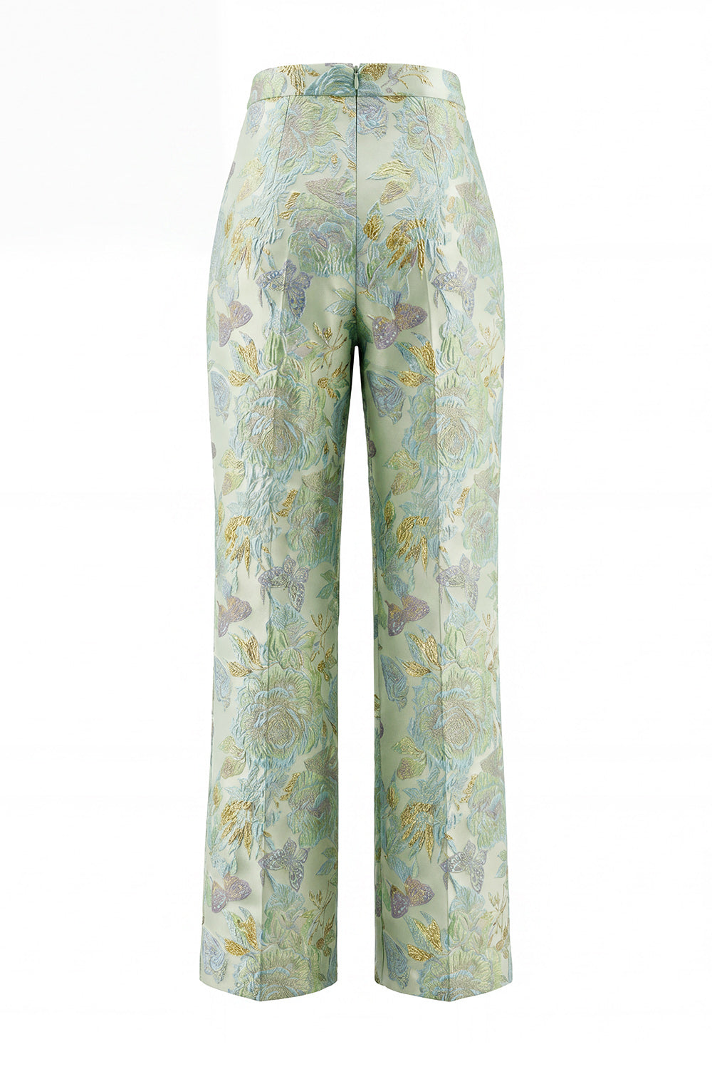2 Piece Green Flower Round Neck Single Breasted Women Suits with Pockets